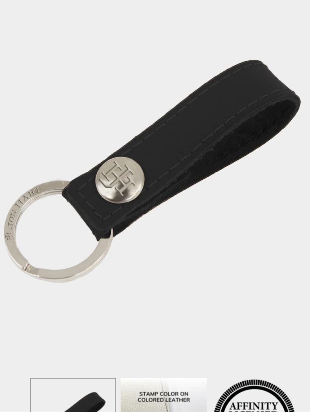 Jon Hart Black Leather Loop Key Ring with Branded Metal Snap